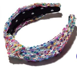 Lele Sadoughi SILVER METALLIC CONFETTI KNOTTED HEADBAND